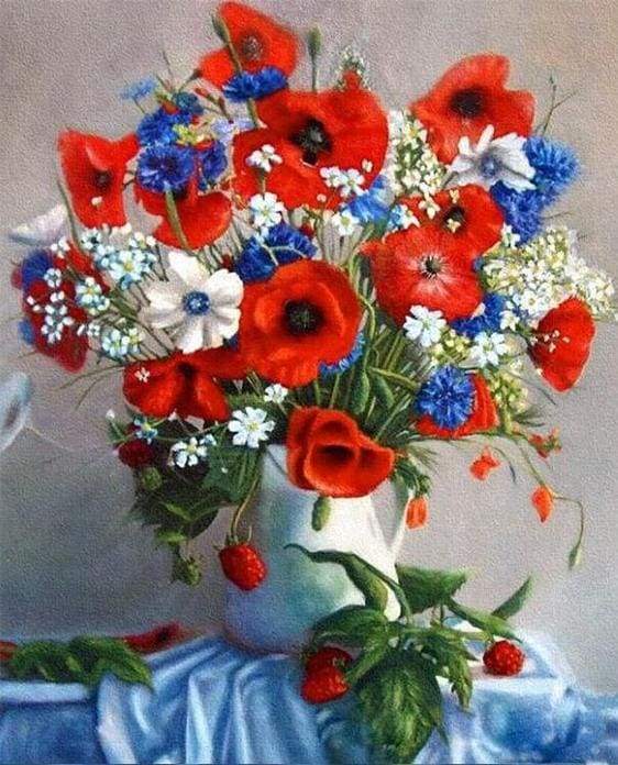 Bloemen - Boeket Rood | 40x50cm