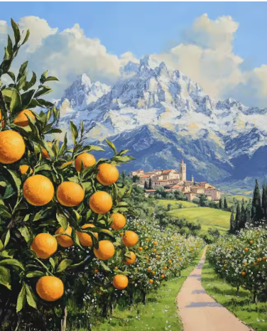 Landschap - Sinaasappels met Bergen