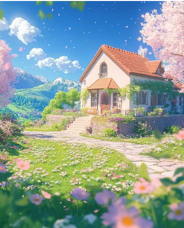Landschap - Huisje met Bloesem