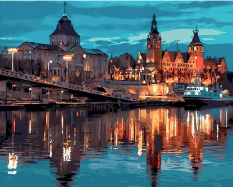 Stad - Avond Skyline bij Rivier