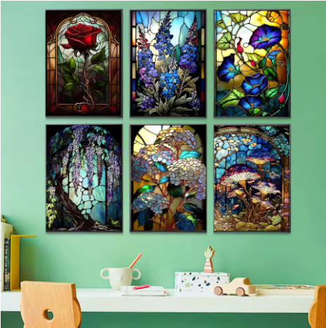 6 Delig - Glas in Lood - 6 x 15x20cm